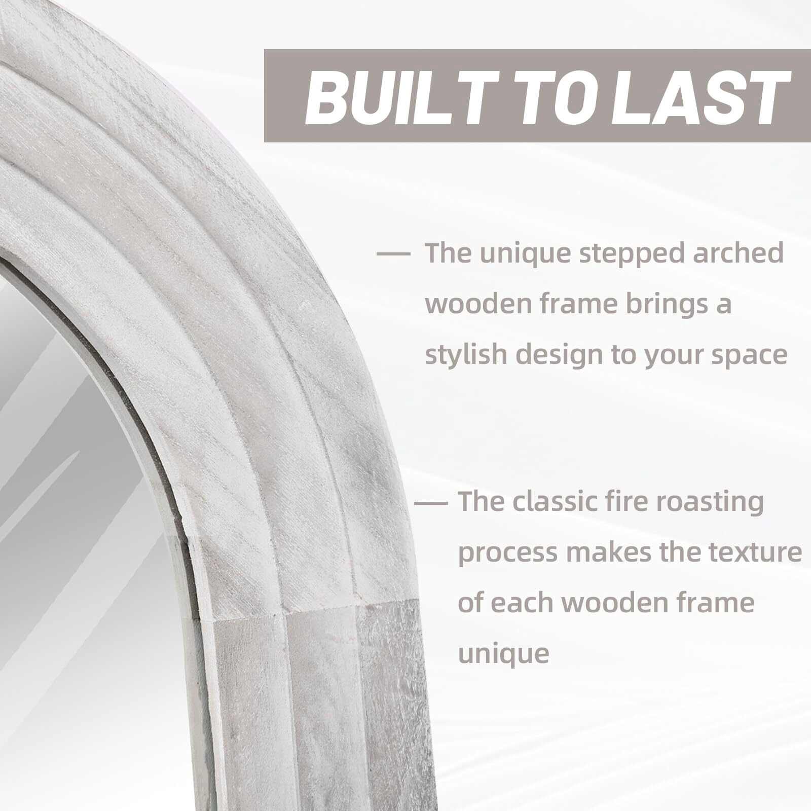Anyrose 65.2"x22" Arch Wooden Framed Full-length Floor Mirror, White