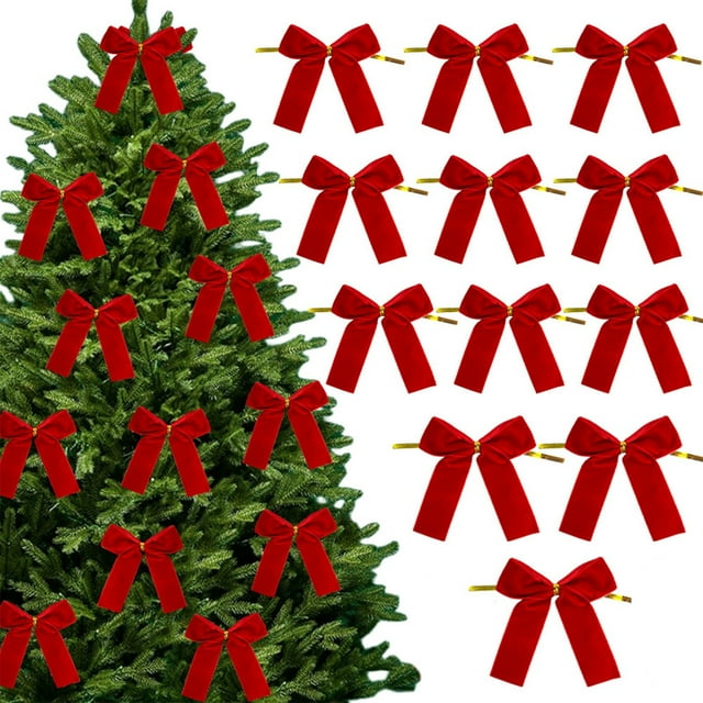 UsRHHA Nœuds de Sapin de Noël en Velours 12 Pcs pour Déco des Fêtes, Nœuds Papillon Rouges Luxueux pour Couronnes et Guirlandes Faciles à Fixer, Ornement Festif pour Arbre