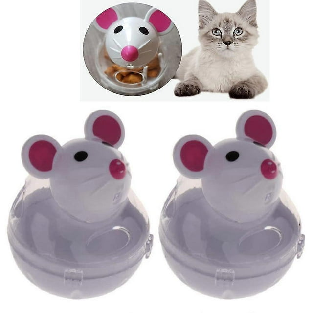 2 Pcs Mouse Shape Stand Up Feeder Feeding Toy, Snack Ball Food Dispenser Interactive Toy For Cats Banmo