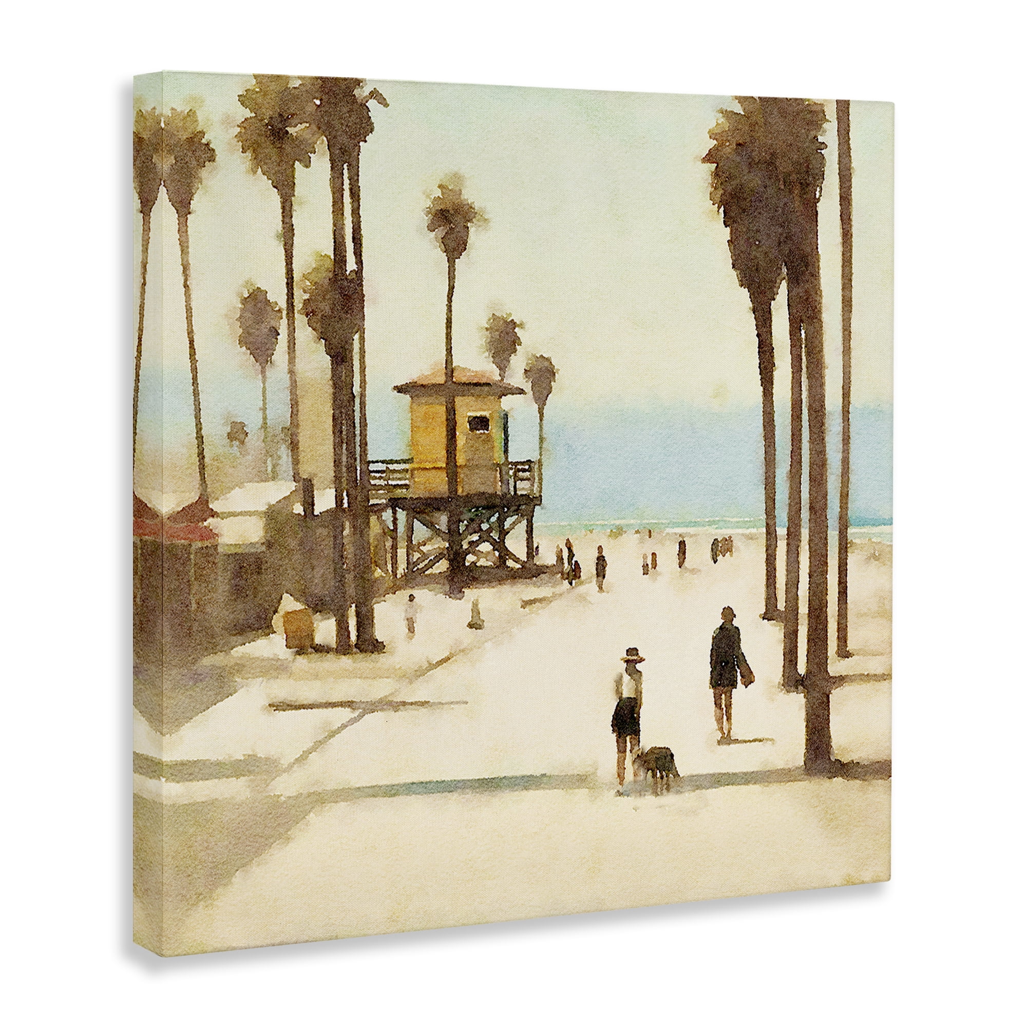 Stupell Industries End Of Road Beach People Painting Wrapped Canvas Art Print Wall Art, 30 x 30