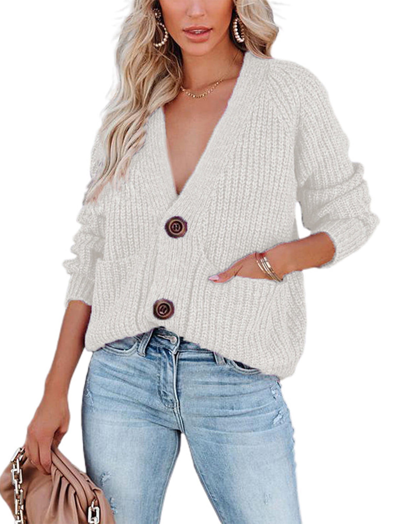 Cindysus Ladies Loose Buttons Sweater Women Knitwear Cardigans Chunky ...
