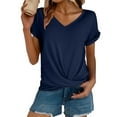 thumbnail image 3 of Womens Summer Tops Cap Sleeve Front Twist Knot V Neck T Shirts Draped Blouses Casual Loose Fit tees Pink L, 3 of 5