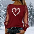 thumbnail image 4 of WXLWZYWL Valentine 's Day Dressy Casaul Tops for Women Heart Print Mesh Long Sleeve Shirts Round Neck Going out Tops, 4 of 6