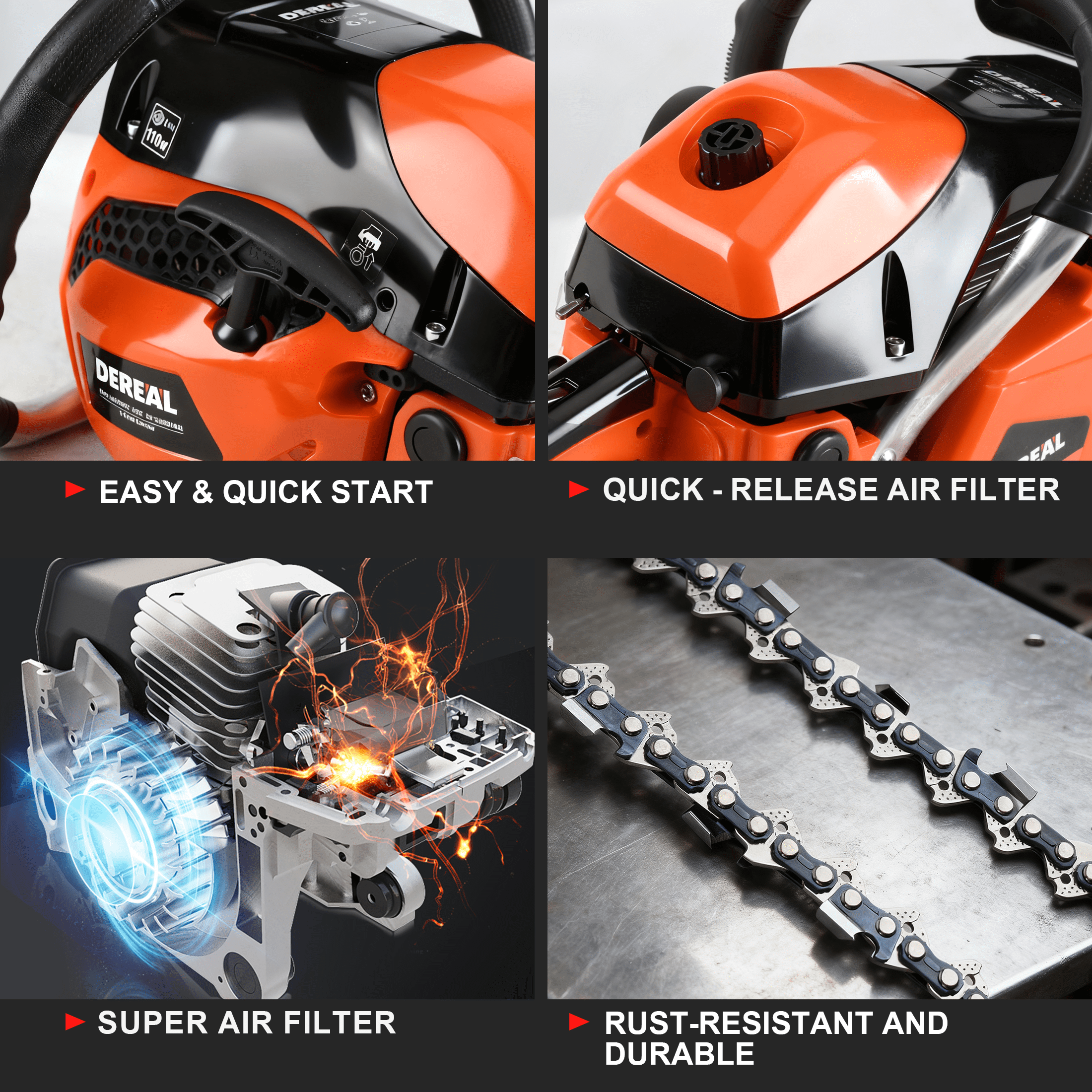 20-Inch 62CC 2-Stroke Gas Chainsaw, Heavy-Duty Gas Powered Wood Cutting Saw with Automatic Oiler & Easy Start for Farm & Home Use 620XP Orange