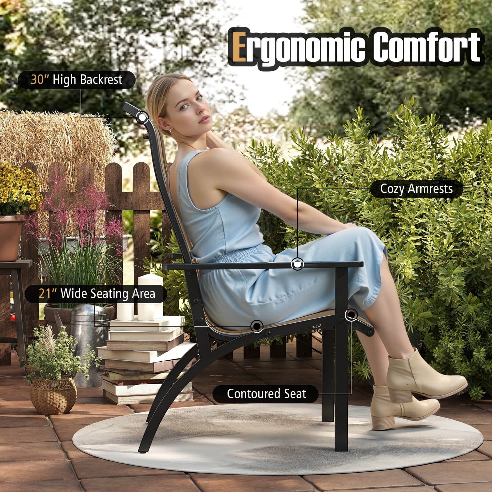Costway 1PCS Adirondack Chair with 400 lbs Weight Capacity High Back and Metal Frame Outdoor