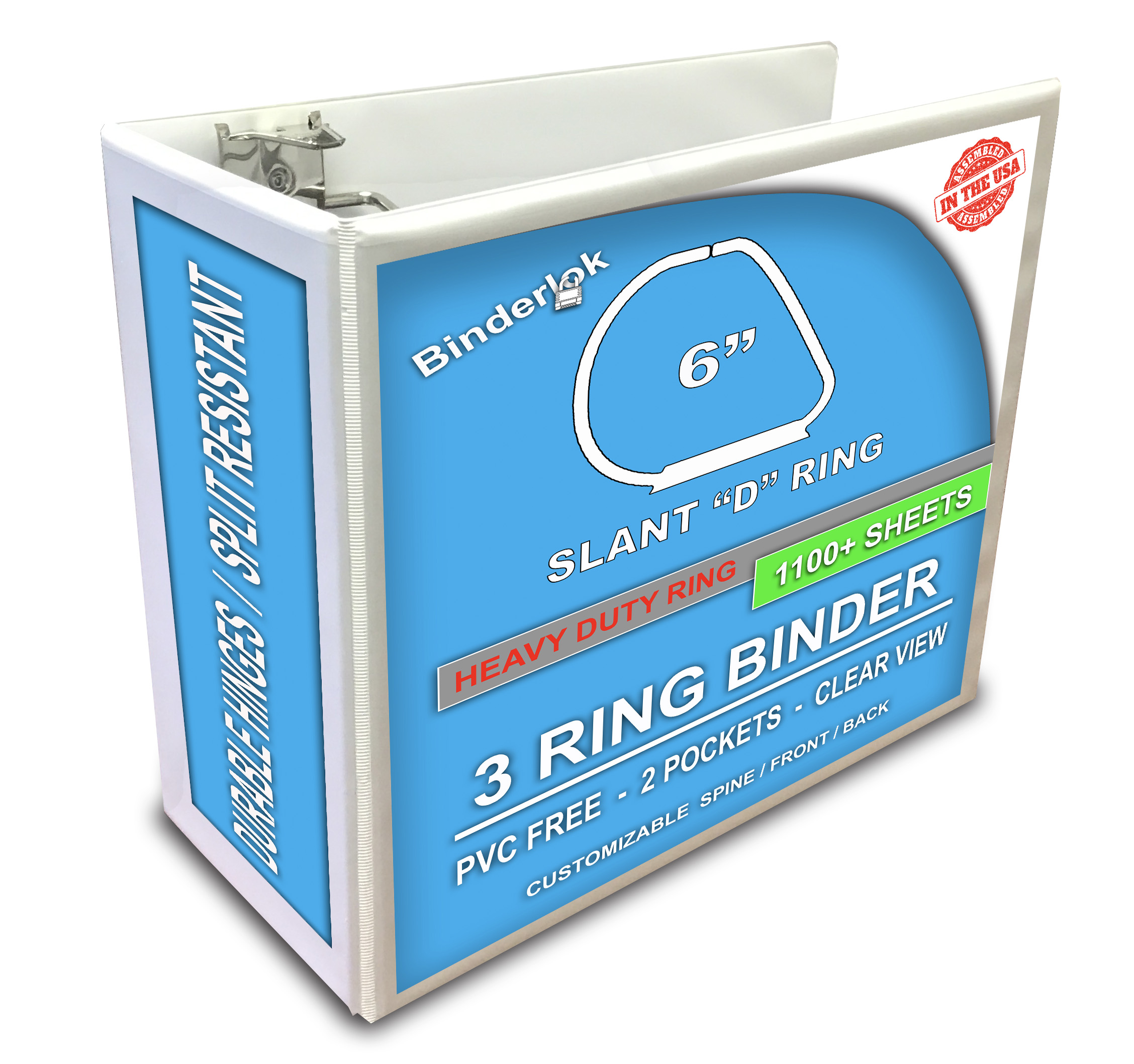 6 Inch Ring Binder With Slant DRings, White, Clear View, Pockets