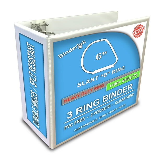 6 Inch Ring Binder With Slant DRings, White, Clear View, Pockets
