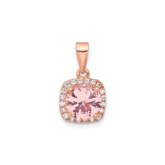 Sterling Silver Rose Gold Pendant Necklace for Women with Pink Cubic Zirconia Halo and Clear Accents, Feminine Romantic Jewelry Charm