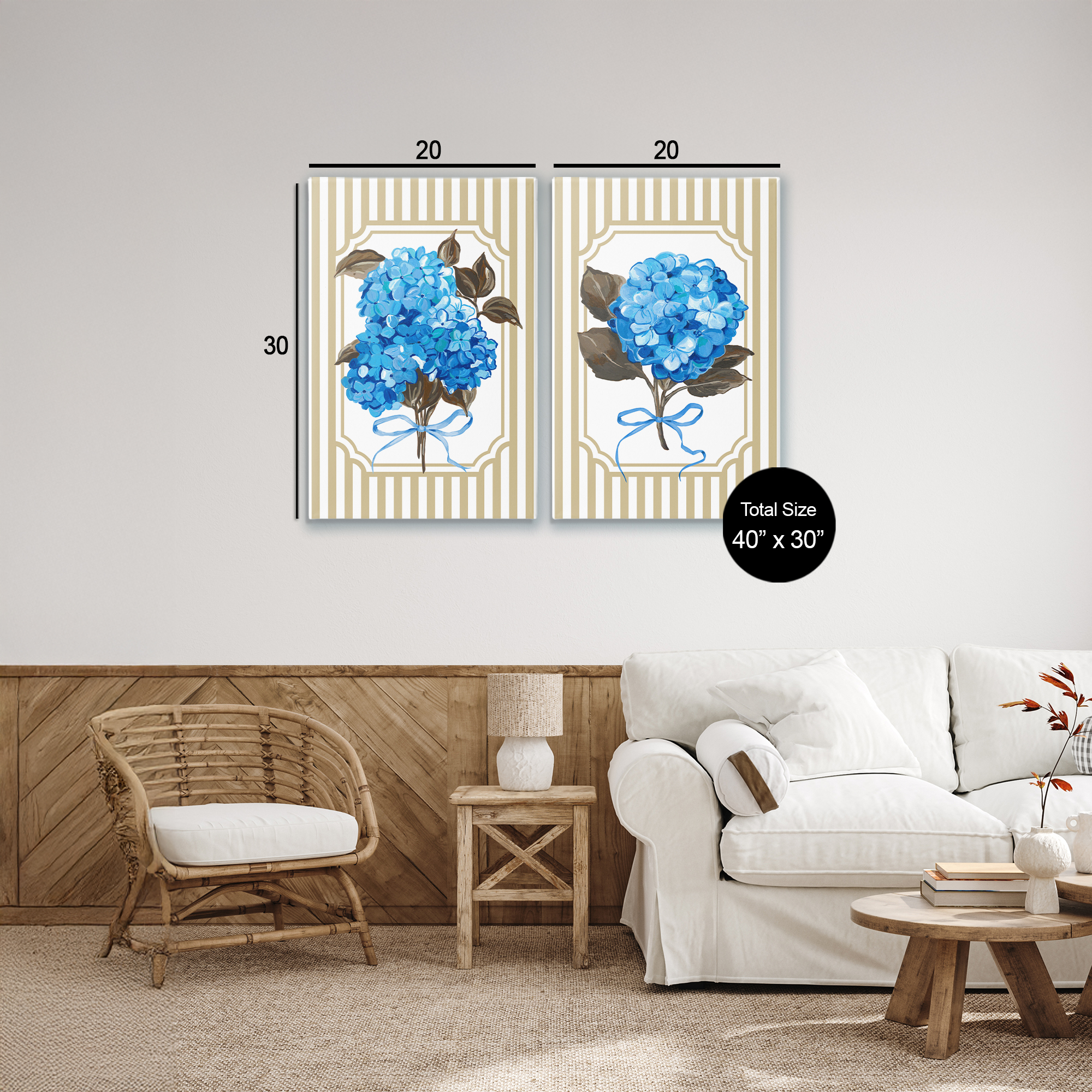 Hydrangea Bouquets with Bows 2 Piece Canvas Wall Art Set, design by Adonna Ebrahimi