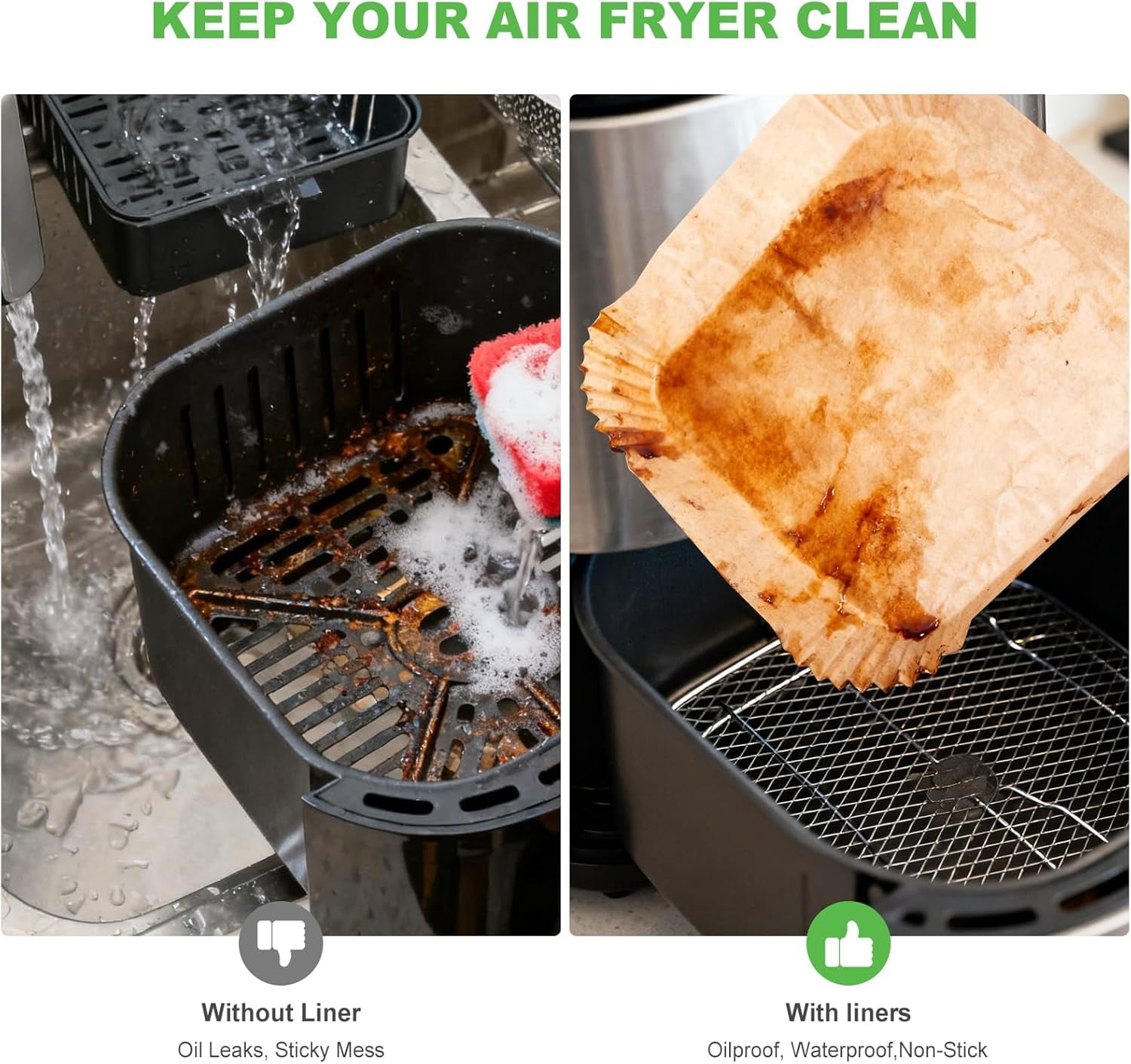 360 Pcs Heavy-Duty Air Fryer Liners by | 8x8 Inch Square Food Safe Parchment Paper | Non-Stick for Easy Cleanup | Fits 5-8 QT Baskets