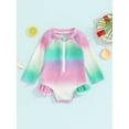thumbnail image 3 of Musuos Toddler Girls One-pieces Swimsuit 6M 12M 2Y 3Y 4Y Rash Guard Gradient Color Long Sleeve Crew Neck Swimsuits Zipper Bathing Suits, 3 of 10