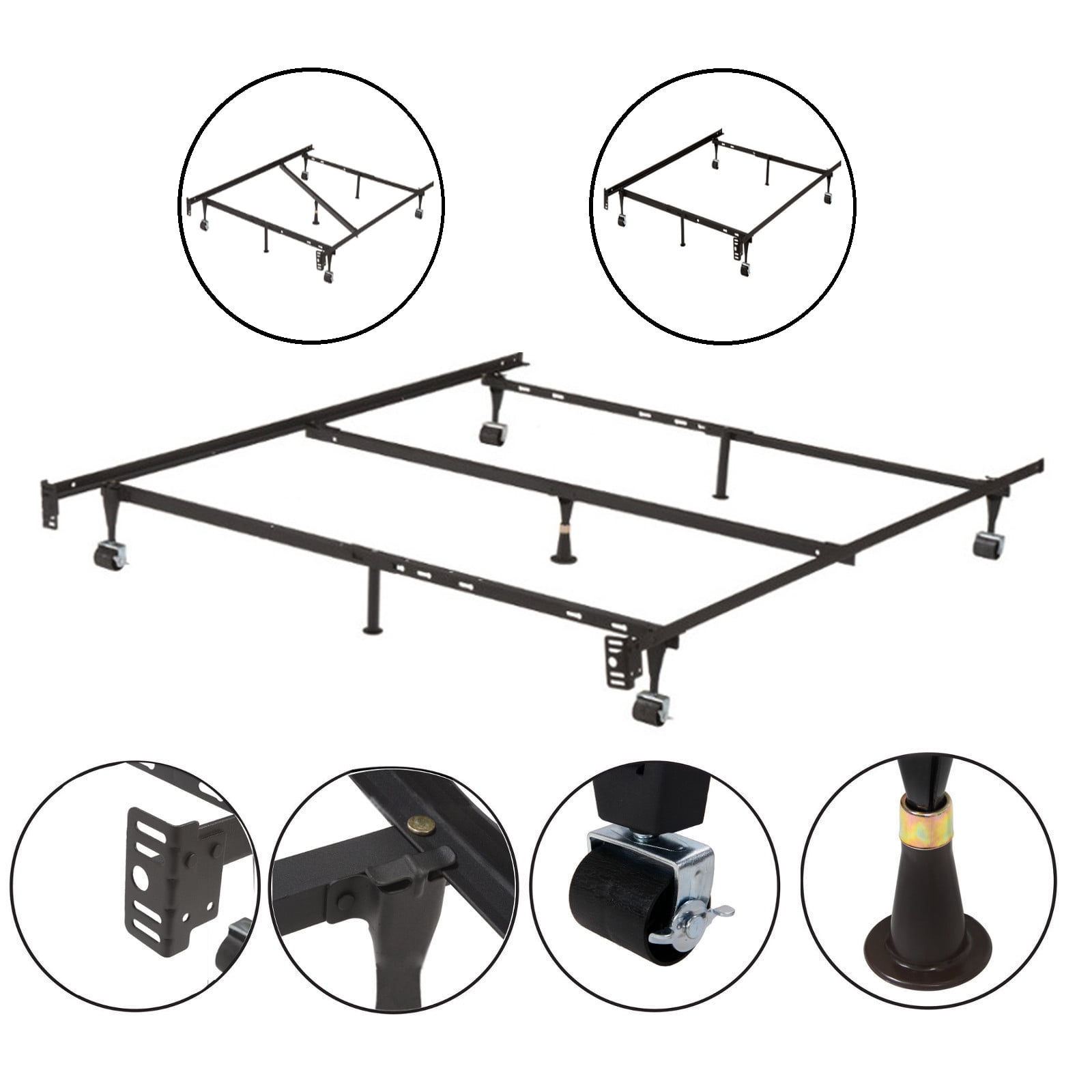 Nico Adjustable Metal Bed Frame With, Metal Bed Frame With Casters