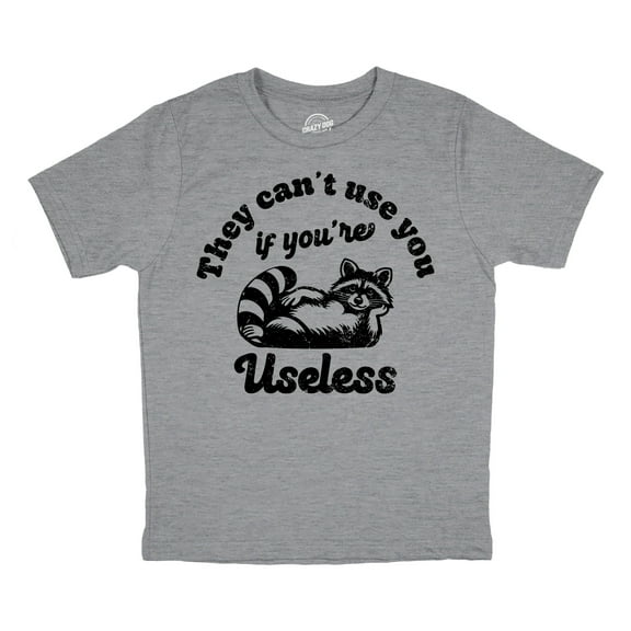 Youth Funny T Shirts They Cant Use You If Youre Useless Sarcastic Raccoon Graphic Sarcastic Graphic Novelty Tee for Kids