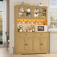 thumbnail image 6 of Homfa 71" Kitchen Pantry with LED Lights and Charging Station, Freestanding Kitchen Cupboard with Storage and Microwave Stand, Floor Cabinet for Dining Living Room, Wood Grain, 6 of 9