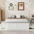 thumbnail image 2 of Euroco Wood Queen Size Platform Bed with 6 Drawers for Living Room, White, 2 of 13