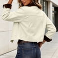 thumbnail image 2 of Fancifize Cropped Bomber Jacket for Women Corduroy Collar Button Down Long Sleeve Barn Coat with Pockets,S-2XL, 2 of 7