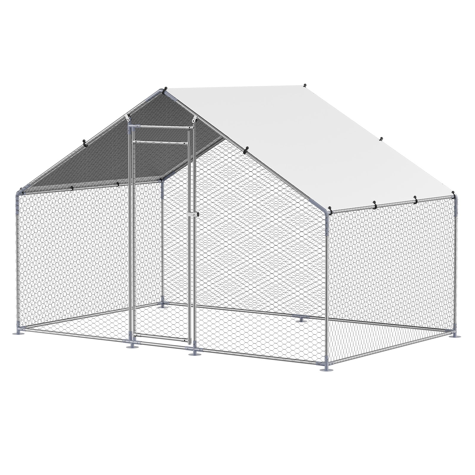 Metal Chicken Coop, Walk-in Chicken Run with Cover Spire Roof 9.8x6.5x6.5ft