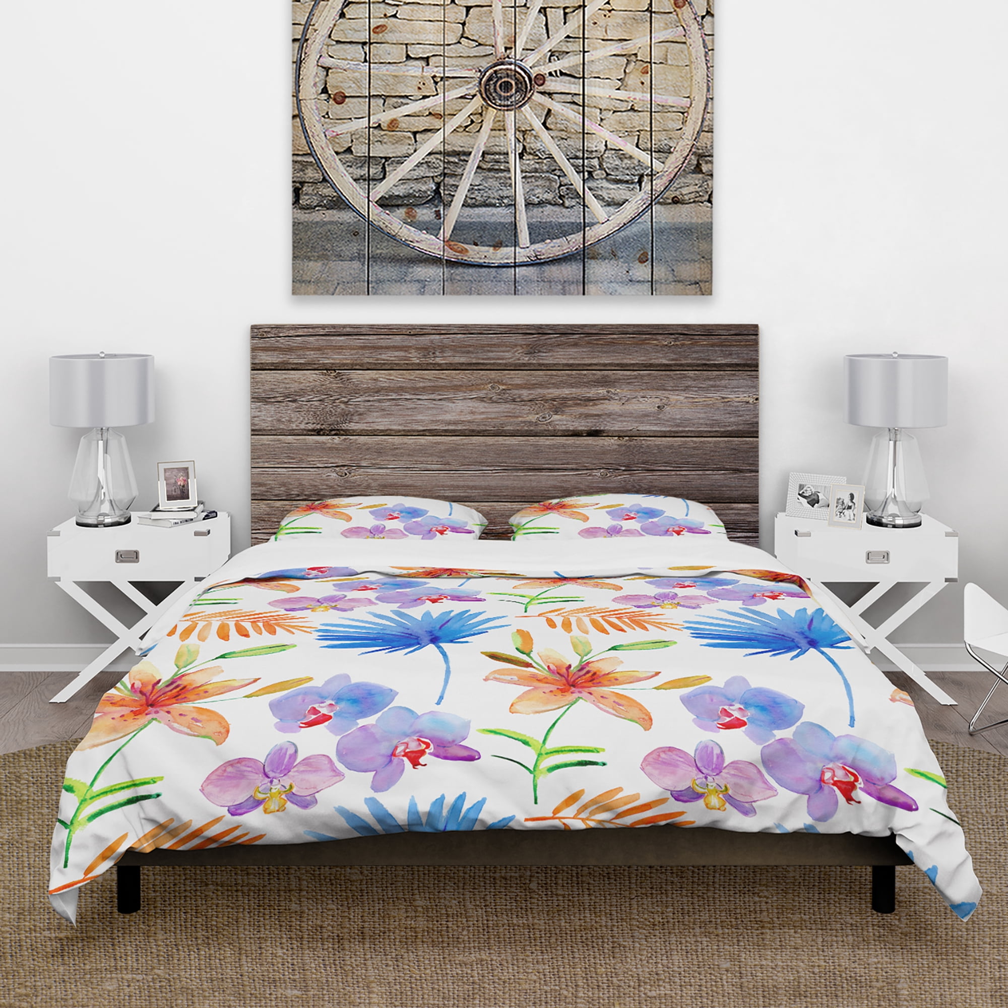 Designart 'Watercolour Orchids' Floral Duvet Cover Set