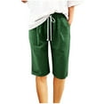 thumbnail image 2 of Womens Bermuda Shorts Elastic Waistband Pockets Drawstring Cotton Linen Knee Length Bermuda Long Shorts for Women, 2 of 5