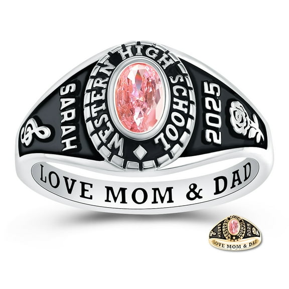 Mementos USA Customized Women's Class Rings 10kt White Gold for High School and College-Classic