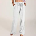 thumbnail image 2 of Jacenvly New Linen Pants Women Wide Leg Solid Casual Full Length Pants Soft Comfort High Waisted Comfort Waist Drawstring Pocket Dress Pants Women Long Wide Leg Sweatpants Women White L, 2 of 10