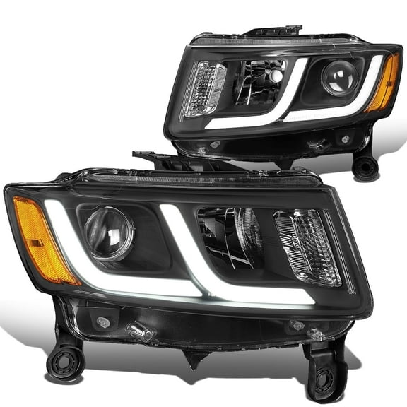 DNA Motoring  For 14-16 Jeep Grand Cherokee LED DRL Black Amber Projector Headlight Lamps Pair