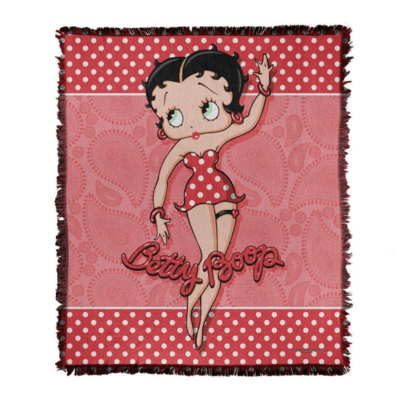 Betty Boop Blanket, 50'x60' Paisley & Polka Dots Woven Tapestry Cotton Blend Fringed Throw