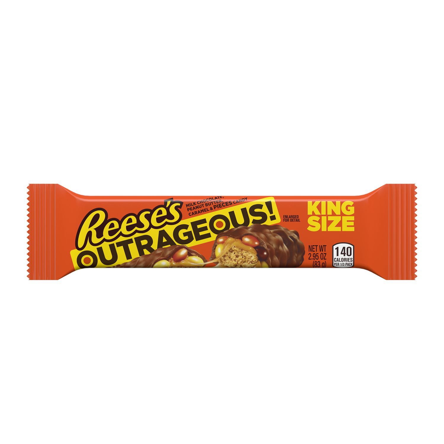 Reese's Outrageious, Chocolate Peanut Butter and Caramel, King Size 2.95 oz Bar