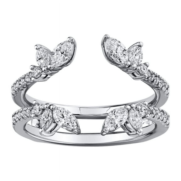 Marquise Cut White Diamond Open Ring Enhancer in 925 Sterling Silver - Bridal Wedding Wrap Ring Jacket
