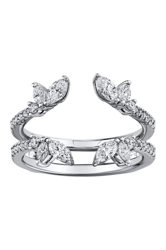 Marquise Cut White Diamond Open Ring Enhancer in 925 Sterling Silver - Bridal Wedding Wrap Ring Jacket
