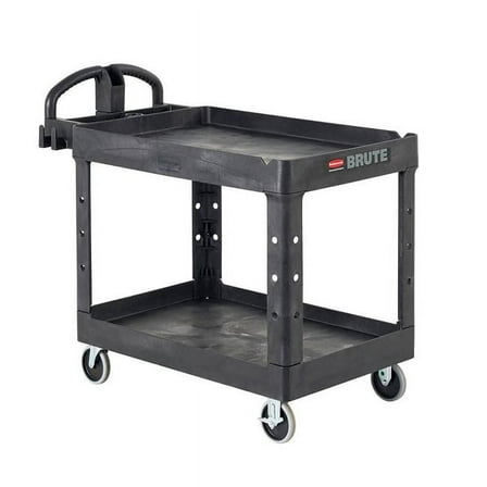 Rubbermaid Commercial Products 2310129 Brute Heavy Duty Ergo Handle Utility Cart Lipped Shelf - Medium - Black