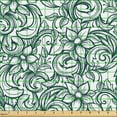 thumbnail image 2 of Ambesonne Spring Vintage Fabric by the Yard Upholstery, Flowers Swirls Print, 5 Yards, Dark Teal and White, 2 of 5