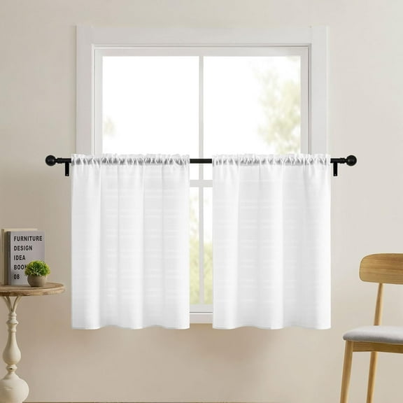 MKEUDQ-White Waffle Bathroom Window Curtains, Water Repellent Rod Pocket Kitchen Drapes for Small Window, 2 Panels, 30 W X 45 L Inch Each