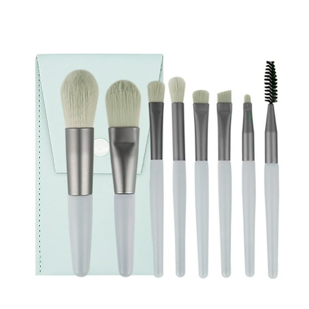 Juego de 8 mini brochas de maquillaje, para polvos, correctores, sombras de ojos, rubor y cosméticos, con bolsa de almacenamiento, tamaño pequeño, portátil para casa, oficina, viajes y exteriores.