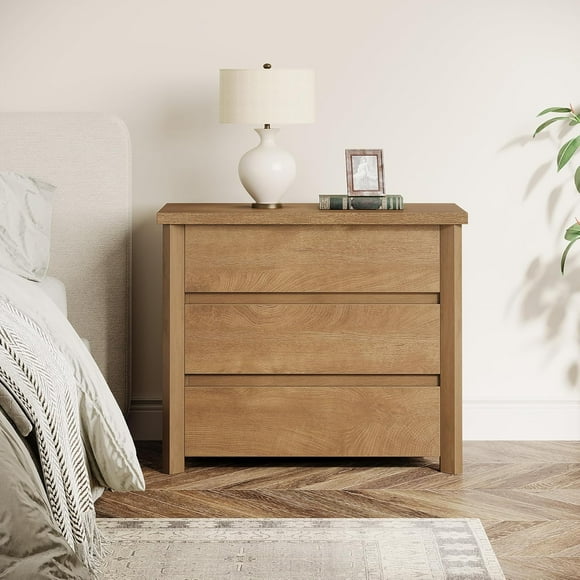 Tribesigns 31.5-Inch Wood Nightstand with 3 Drawers, Rustic Farmhouse Bedside Table with Storage for Bedroom or Small Spaces, Easy Assembly, 1 Piece
