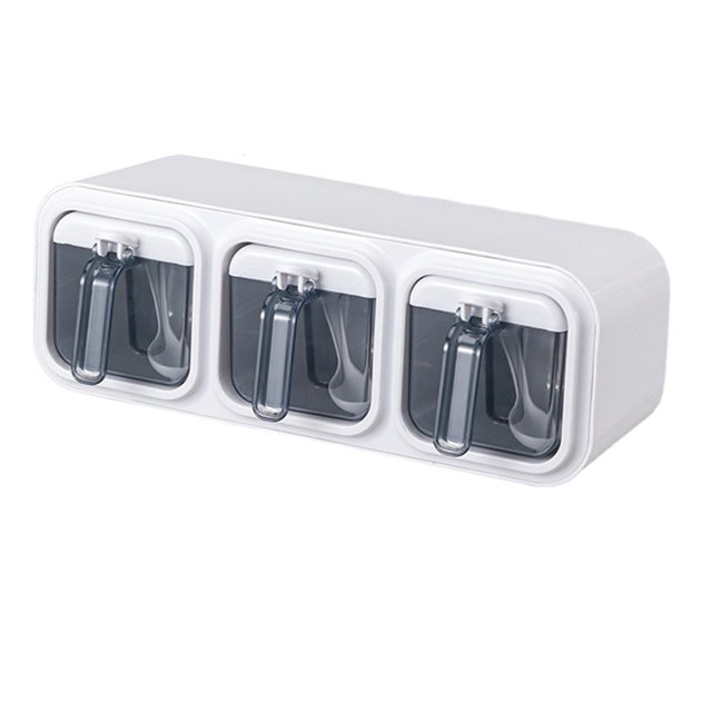 Wall Mounted Spice Box Set, Multi Grid Design, Self Adhesive, Sealed, Space Saving, Transparent and Clear Bottle Body, Kitchen Seasoning Organizer for Countertops, Cabinets