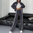 thumbnail image 4 of Cotton Tracksuits Womens 2 Piece Fall Winter Sports Outfits Full Zip Sweatshirt Wide Leg Sweatpant Set Retro Sweatsuit (XL, Dark Gray), 4 of 7