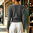 thumbnail image 6 of Bzdzmqm Womens V Neck Wrap Sweater Long Sleeve Ribbed Knit Slim Fit Pullover Top Fall Winter Office Work Wear, Dark Gray XL, 6 of 9