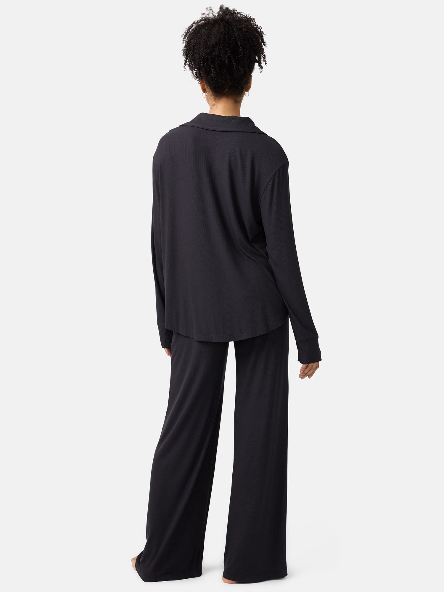 Ingrid & Isabel For Every Belly Women's Maternity Long Sleeve Button Down Shirt & Open Leg Pajama Set, Sizes S-XXXL