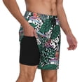 thumbnail image 3 of Picia Tropical Leaves pattern Mens Swim Trunks with Compression Liner Stretch Beach Shorts Quick Dry with Zipper Pockets No-Chafing Board Shorts-Small, 3 of 9
