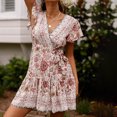 thumbnail image 2 of Vestido largo de manga corta con cuello en V profundo y abertura lateral de verano bohemio para mujer con cinturón Fridja nalpqowj28608, 2 of 9