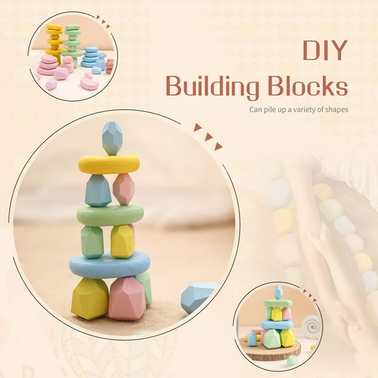 16PCs Stacking Rocks Wooden Stacking Toys Balancing Stacking Stones Wooden  Stone Stacking Game for Toddler Wood Sorting Montessori Stacking Rocks for  Kids Baby Block 