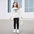 thumbnail image 2 of Glisme 2 Pcs Girls Outfit Letter Printed Crew Neck Long Sleeve Hoodie And Leggings Comfortable Clothing Set Size 5-6 Years White, 2 of 8