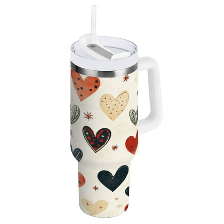 

40 Oz Car Handle Water Cup 10.8x3.85 Inch Stainless Steel Water Cup With Handle Water Cup Car Water Cup Travel Coffee Cup Christmas Cartoon Love