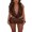 Dark Brown, variant on Women Sparkly Sequin 2 Piece Outfit Halter Backless Crop Top Low Rise Bodycon Mini Skirt Club Party