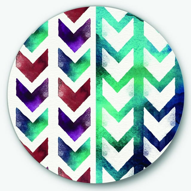 Designart 'Geometric Pattern of Red And Blue Arrows' Geometric Metal Circle Wall Art