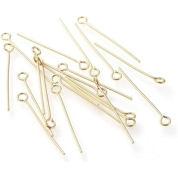 50Pcs Real 18K Gold Plated 304 Stainless Steel Eye Pins Flat Head Pins Jewelry Making Pin Metal End Headpins for DIY Earrings Necklaces Bracelets Pendants Jewelry Making 25x0.7mm