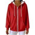 thumbnail image 5 of Zedker Women's Ribbed Hooded Jackets Casual Long Sleeve Drawstring Zipper Kniited Tops with Pockets Solid Color Fall Winter Shackets,Red,XL, 5 of 9