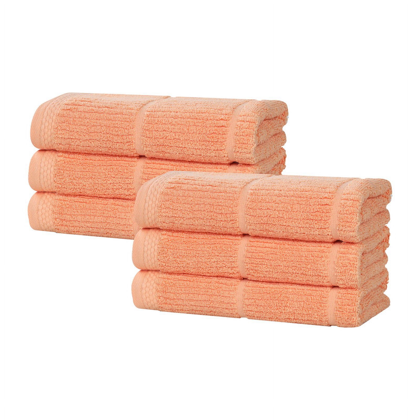 Superior Milo 6 Piece Smart Twist Cotton Hand Towels, Medium Weight Ribbed Design Towels, Peach