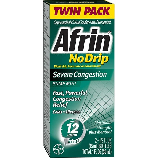 Afrin No Drip Severe Congestion Pump Nasal Mist Twin Pack, 0.50 FL each